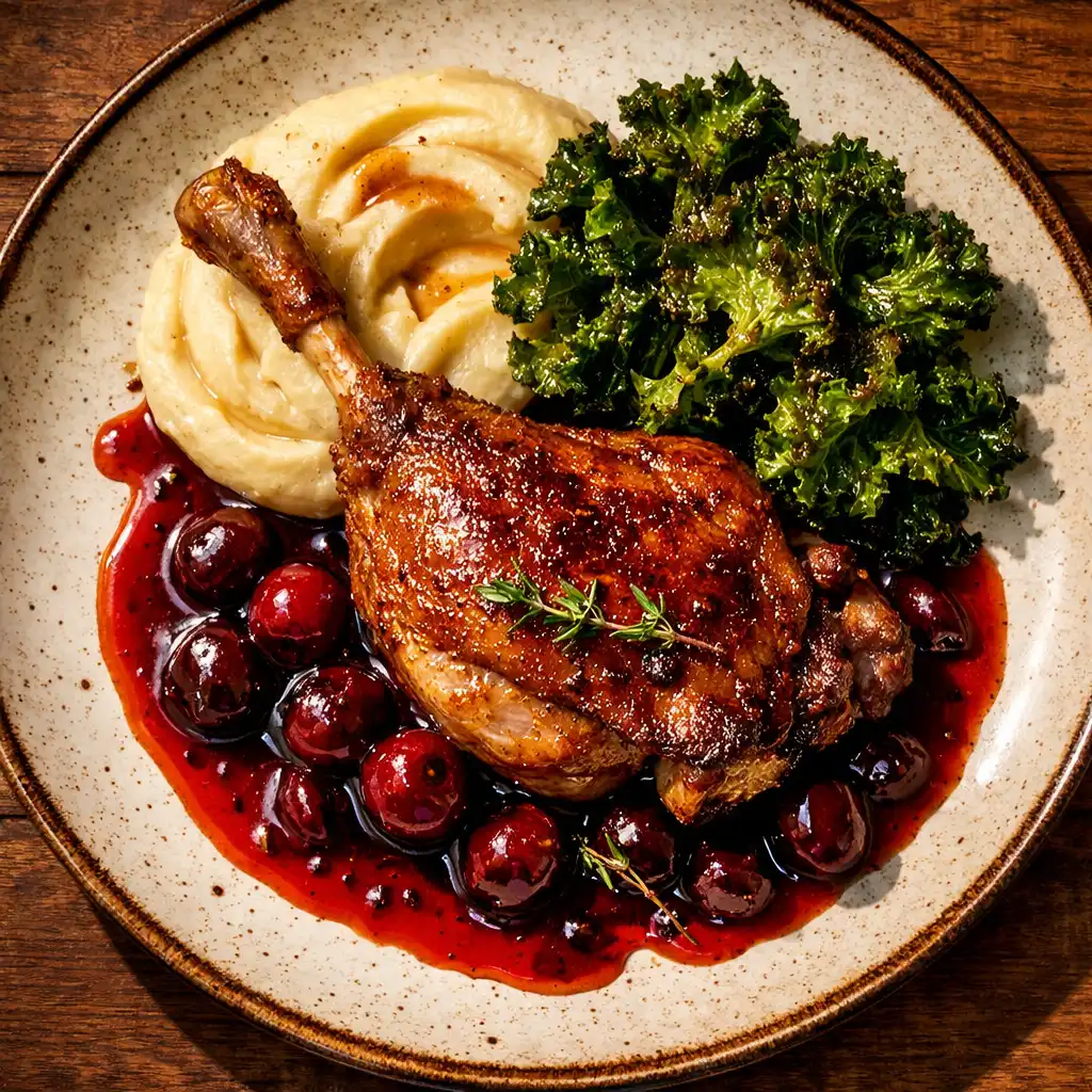 Kaczka confit z sosem wiśniowym